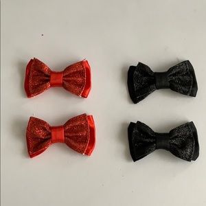 2 red and 2 black glitter bow hair clip